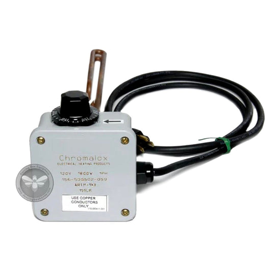 Chromalox screw plug immersion heater for water-jacketed honey processing tanks.