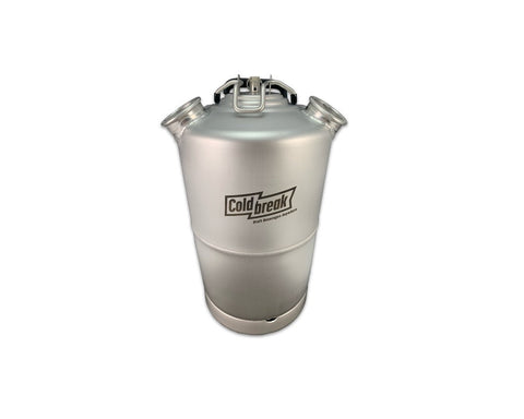 Stainless steel 4-gallon dual-head keg cleaning can, front view.