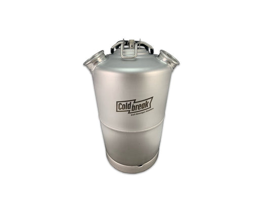 Stainless steel 4-gallon dual-head keg cleaning can, front view.