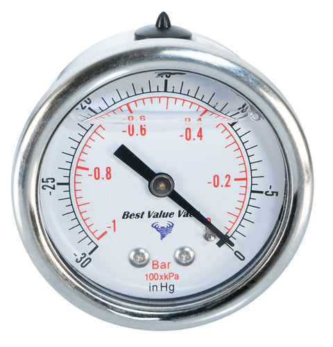 Glycerin filled vacuum gauge, NPT back mount