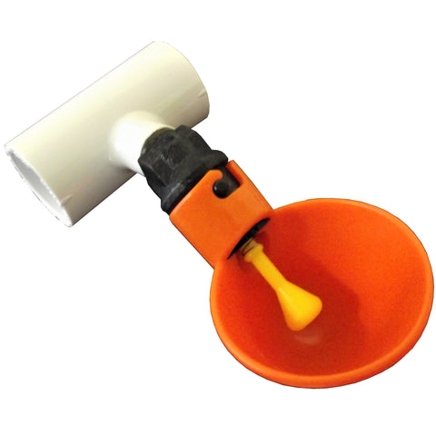Automatic poultry drinker cup with PVC tee fitting