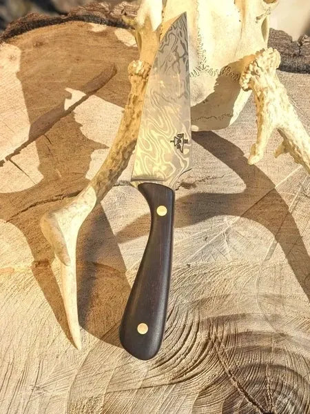 Load image into Gallery viewer, Homestead Iron Damascus Collectible Knife shown in product view 1
