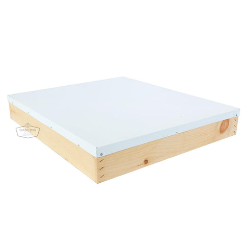 Deluxe 10-frame telescopic hive cover in pine with a white aluminum top.