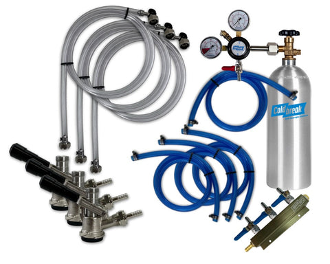 Coldbreak 3-tap CO2 keg dispensing kit with Sankey D couplers.