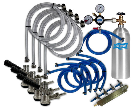 Coldbreak 4-tap CO2 keg dispensing kit with Sankey D couplers.