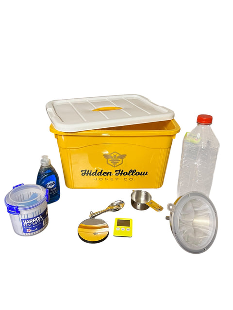 EZB Varroa Mite Wash Kit with tools for performing hive mite checks.