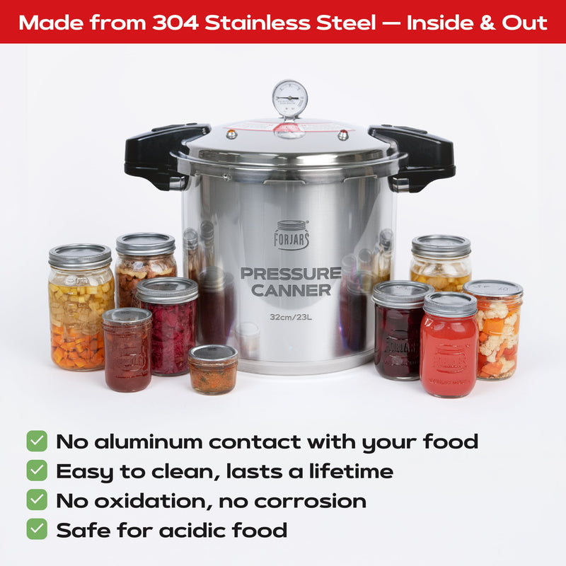 Load image into Gallery viewer, FORJARS® 23-Quart Pressure Canner — Now in Full 304 Stainless Steel
