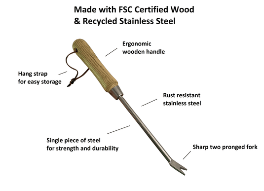 Stainless Steel Garden Dandelion Weeder (classic wood handle)