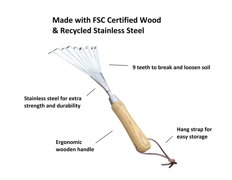 Load image into Gallery viewer, Stainless Steel Garden Hand Rake (classic wood handle)

