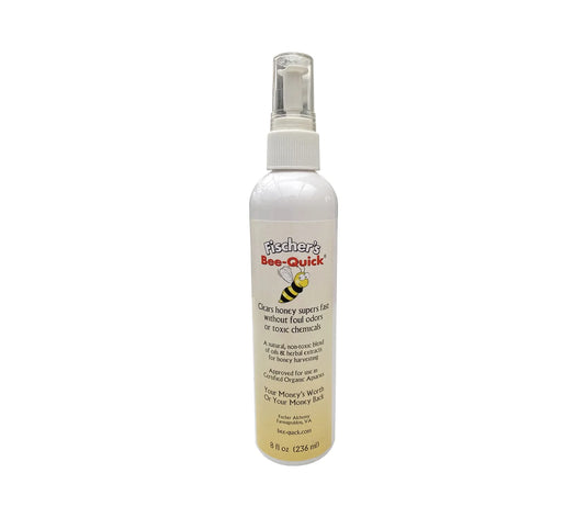 8 oz bottle of Fischer's Bee Quick bee repellent for clearing honey supers.