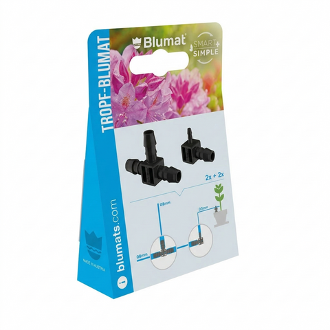 Blumat tee and end-piece package shown at an angle