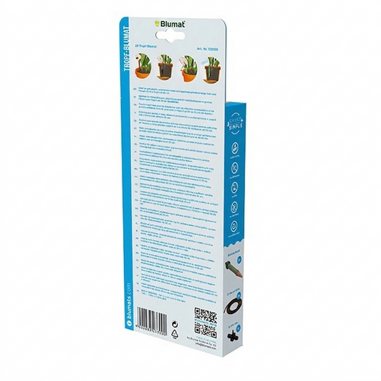 Back of Tropf-Blumat Maxi sensor package with watering instructions