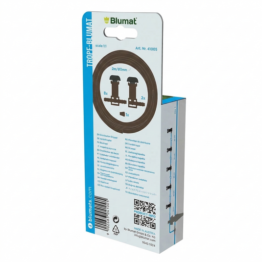 Blumat distribution dripper set packaging with component guide on back