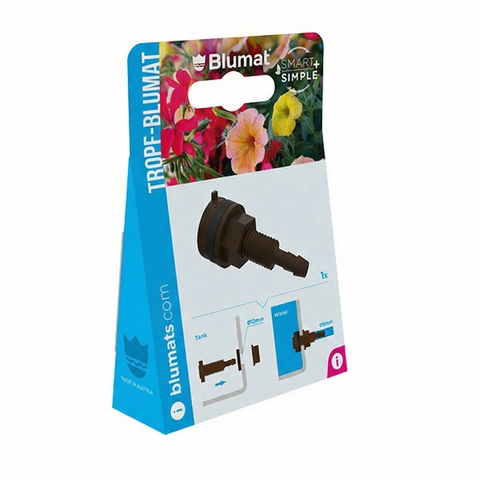 Blumat 8 mm tank connector in front-facing retail blister packaging
