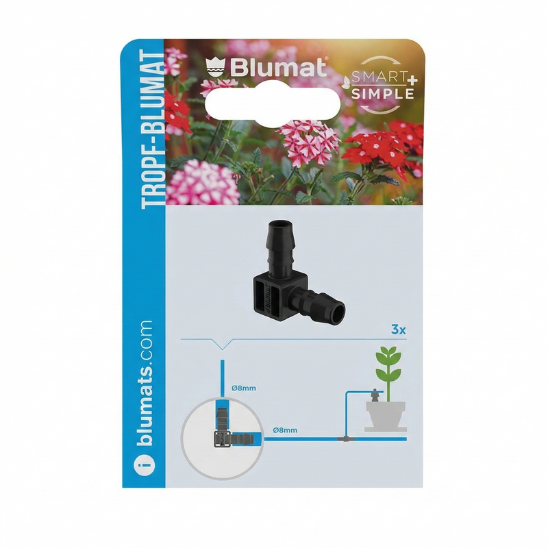Load image into Gallery viewer, Blumat 8 mm elbow fittings in front-facing retail blister packaging
