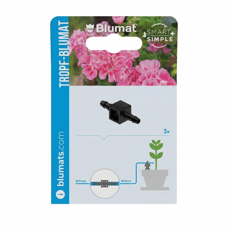Load image into Gallery viewer, Blumat 3 mm mini-hose unions in front-facing retail blister packaging
