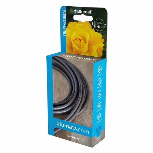 Blumat 3 mm drip tubing retail package shown at an angle