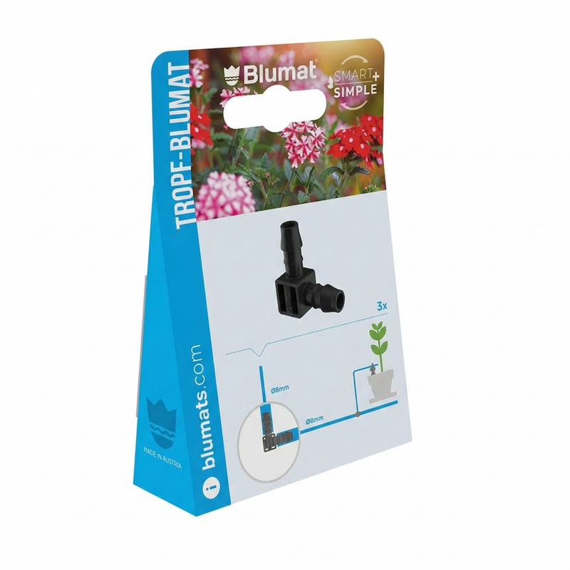 Load image into Gallery viewer, Blumat 8 mm elbow fitting package shown at an angle
