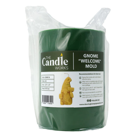 Silicone candle mold in a welcome gnome shape, 2.5 by 5 inches.