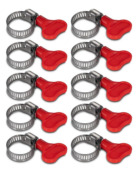Adjustable stainless steel hose clamp with red butterfly key