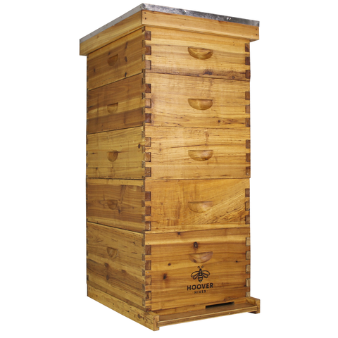 Wax-coated 10-frame beehive, 1 deep and 4 mediums, front