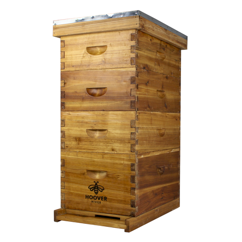 Wax-coated 8-frame beehive, 1 deep and 3 mediums, front