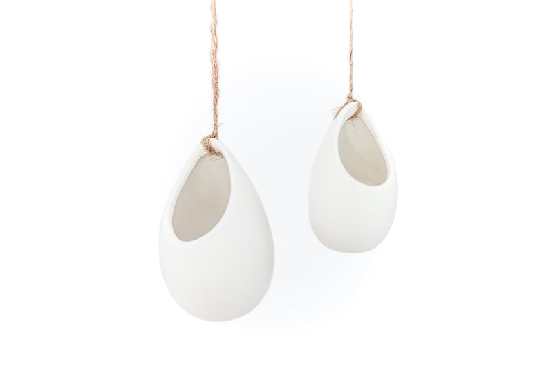 Load image into Gallery viewer, Large Ivory Ceramic Hanging Planter With Flat Bottom

