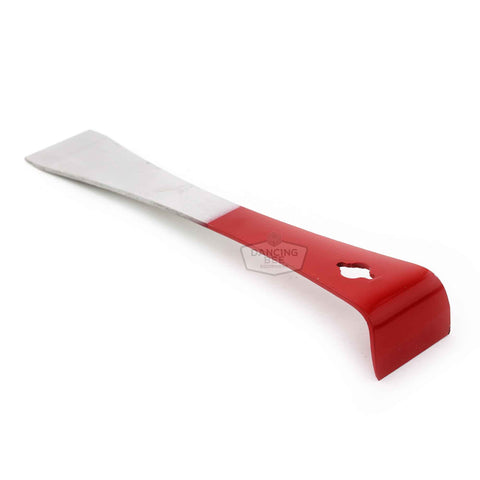 Standard stainless steel hive tool for prying hive boxes and removing frames.