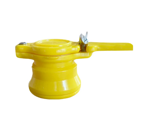Plastic long shank honey gate threading through a 1.75-inch bucket opening.