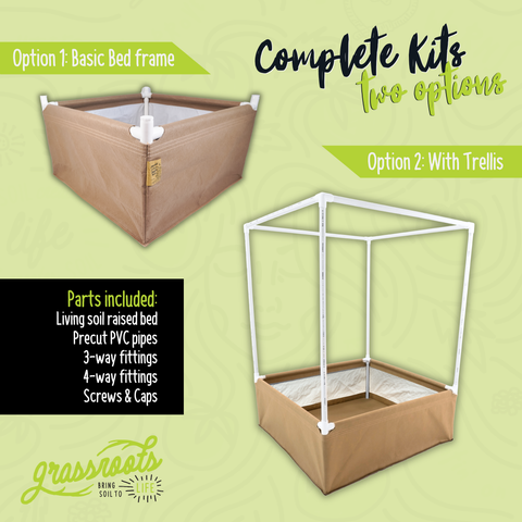 Complete kit living soil fabric raised bed