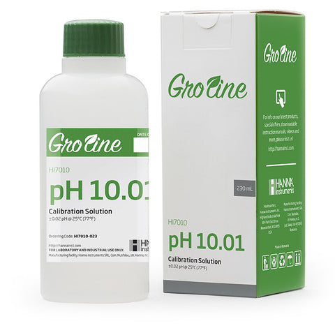 Hanna GroLine pH 10.01 calibration buffer bottle, 120 milliliters