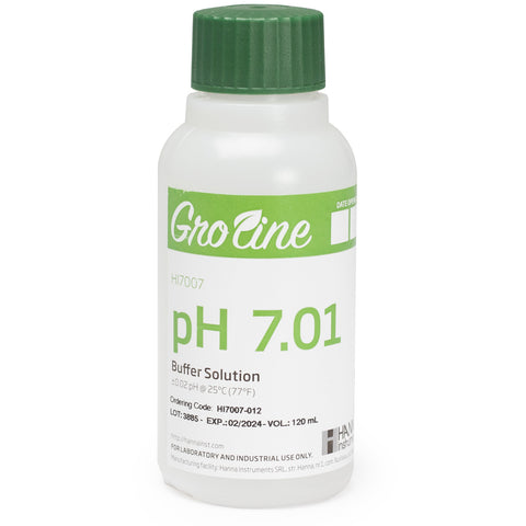 Hanna GroLine pH 7.01 calibration buffer bottle, 120 milliliters