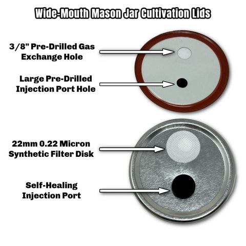 Myco Labs wide mouth jar cultivation lids with injection port, 6-pack