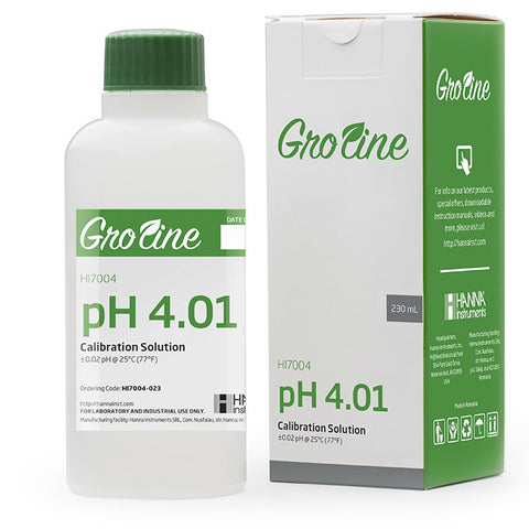 Hanna GroLine pH 4.01 calibration buffer bottle, 120 milliliters
