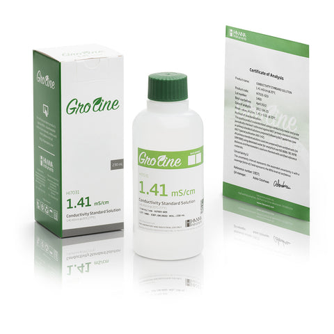 Hanna GroLine 1413 conductivity standard bottle, 230 milliliters