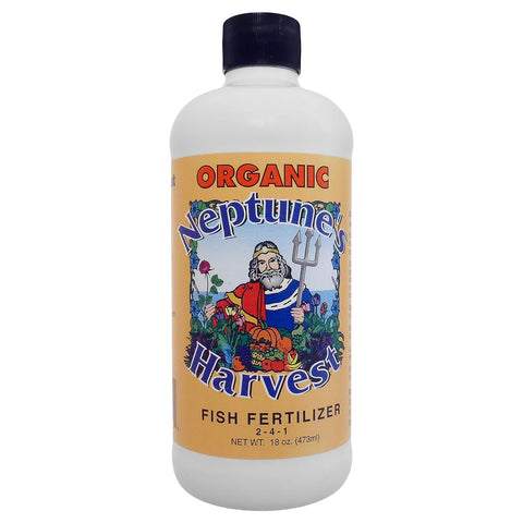 Neptune's Harvest hydrolized fish fertilizer bottle, 18 ounces