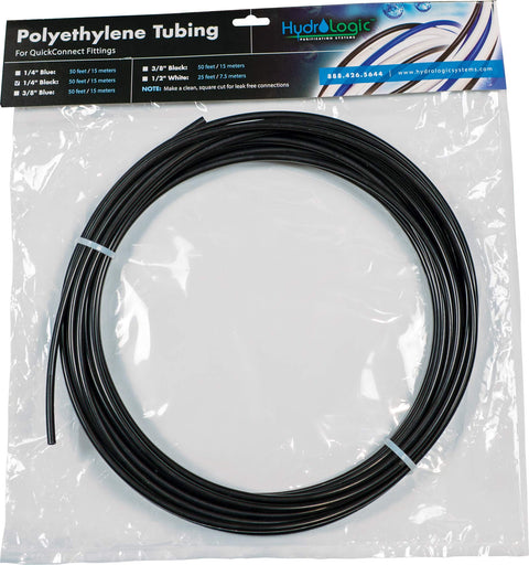 Hydro-Logic black poly tubing, 1/4 inch, 50 foot roll