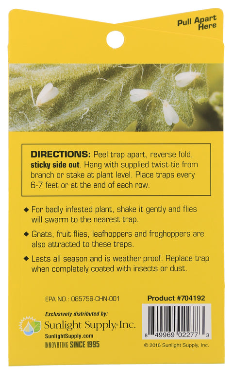 Grower's Edge sticky trap hanging on plant stem
