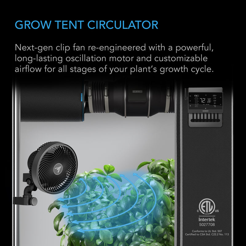 Load image into Gallery viewer, AC Infinity CLOUDRAY S9, Grow Tent Clip Fan 9” with Long-Life EC Motor, 10- level Dynamic Wind Modes &amp; Fan Speeds, 10-Level Auto Oscillation
