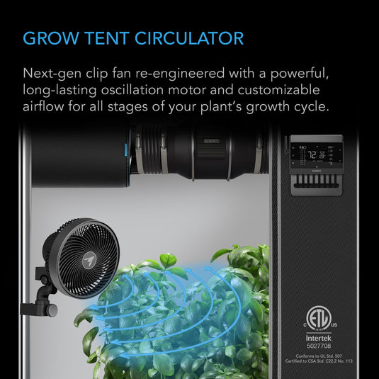 AC Infinity CLOUDRAY S9, Grow Tent Clip Fan 9” with Long-Life EC Motor, 10- level Dynamic Wind Modes & Fan Speeds, 10-Level Auto Oscillation