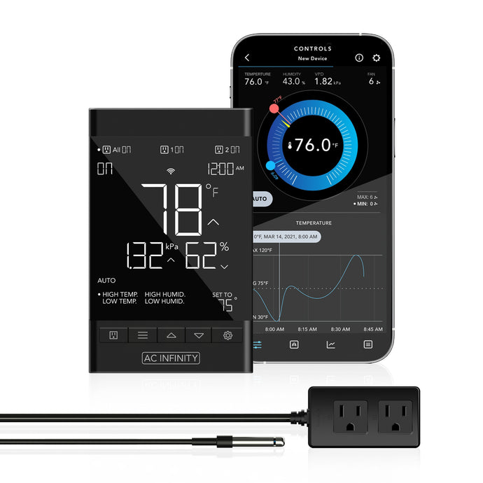 AC Infinity CONTROLLER 79 PRO, Independent Programs for Two Devices, Dynamic VPD, Temperature, Humidity, Scheduling, Data App, Bluetooth + WiFi, Wall Hang