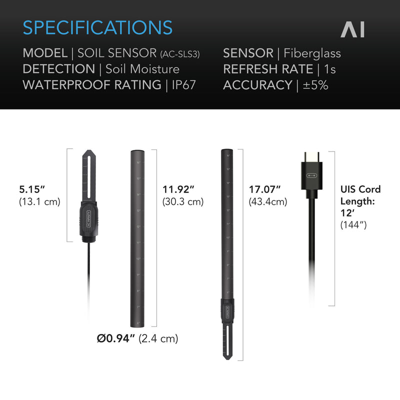 Load image into Gallery viewer, AC Infinity Soil Sensor Probe Exclusively for Controller AI+, Monitors Moisture and Saturation Levels, IP67-Water Resistant
