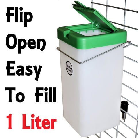 Cage waterer, flip-top lid detail