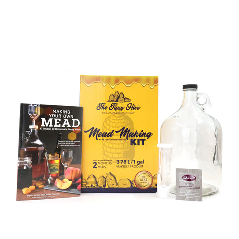 Tipsy Hive mead making kit with equipment for home brewing honey wine.
