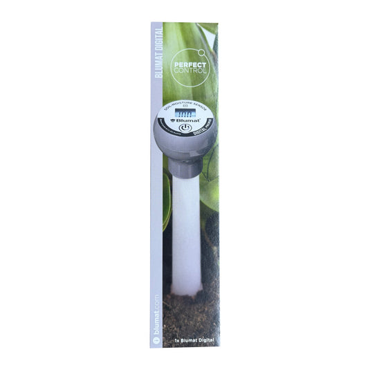 Complete Blumat Digital moisture meter pictured in green retail packaging