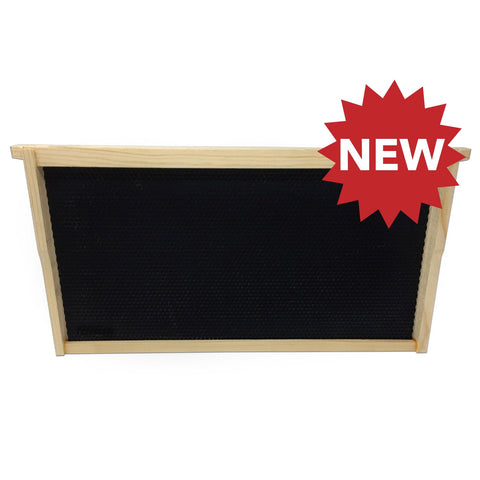 Assembled deep black frames with Pierco double-waxed plastic foundation for hives.