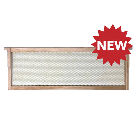 Assembled medium white frames with Pierco double-waxed plastic foundation for hives.
