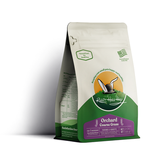 Rabbit Hole Hay coarse orchard grass hay for rabbits and guinea pigs, bag.