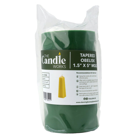 Silicone candle mold in tapered obelisk shape, 1.5 by 5 inches.