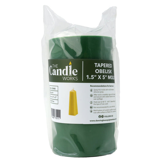 Silicone candle mold in tapered obelisk shape, 1.5 by 5 inches.